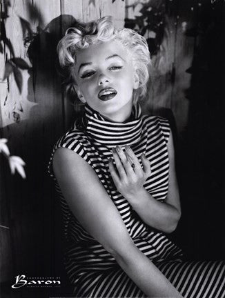 Marilyn Monroe, striped dress, 1954