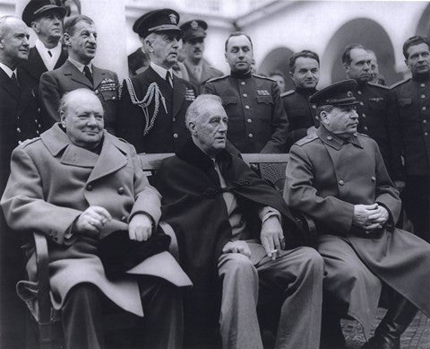 Winston Churchill, Franklin D. Roosevelt and Joseph Stalin at Yalta in 1945. (#6)