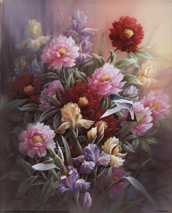 Hummingbirds with Iris