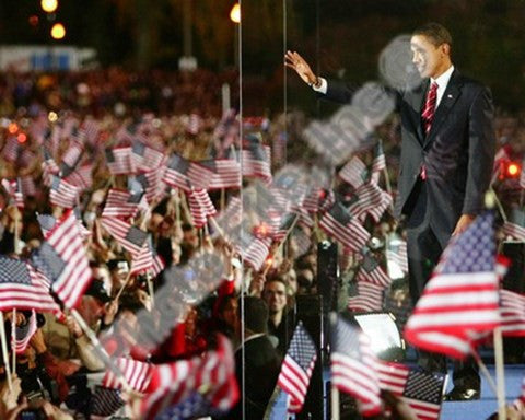 Barack Obama during election night in Grant Park on November 4, 2008 in Chicago, Illinois