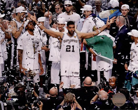 Tim Duncan Celebrates Winning Game 5 of the 2014 NBA Finals