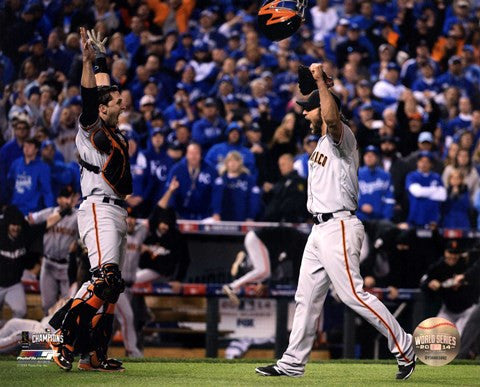 Buster Posey & Madison Bumgarner celebrate winning Game 7 of the 2014 World Series